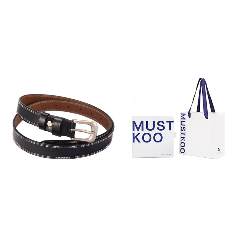 MUSTKOO Minimalist Style Pin Buckle Cow Leather Thin Belt Genuine Leather Decoration, Width 2.3cm Belt Women's-0