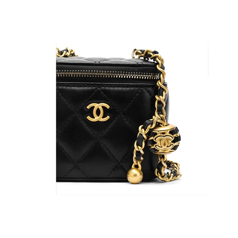 CHANEL 22SS Sheepskin Box Bag, Shoulder Bag, Crossbody Bag Trumpets Women's Black-5