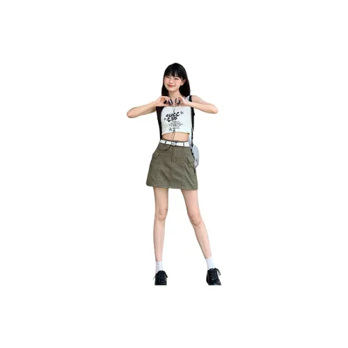 Wen Shan Denim Short Skirts Women's Army Green