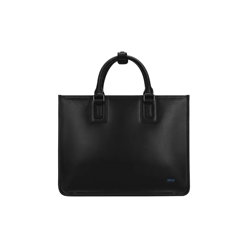 BVP Cow Leather Crossbody Briefcase Men's Elegant Black-3