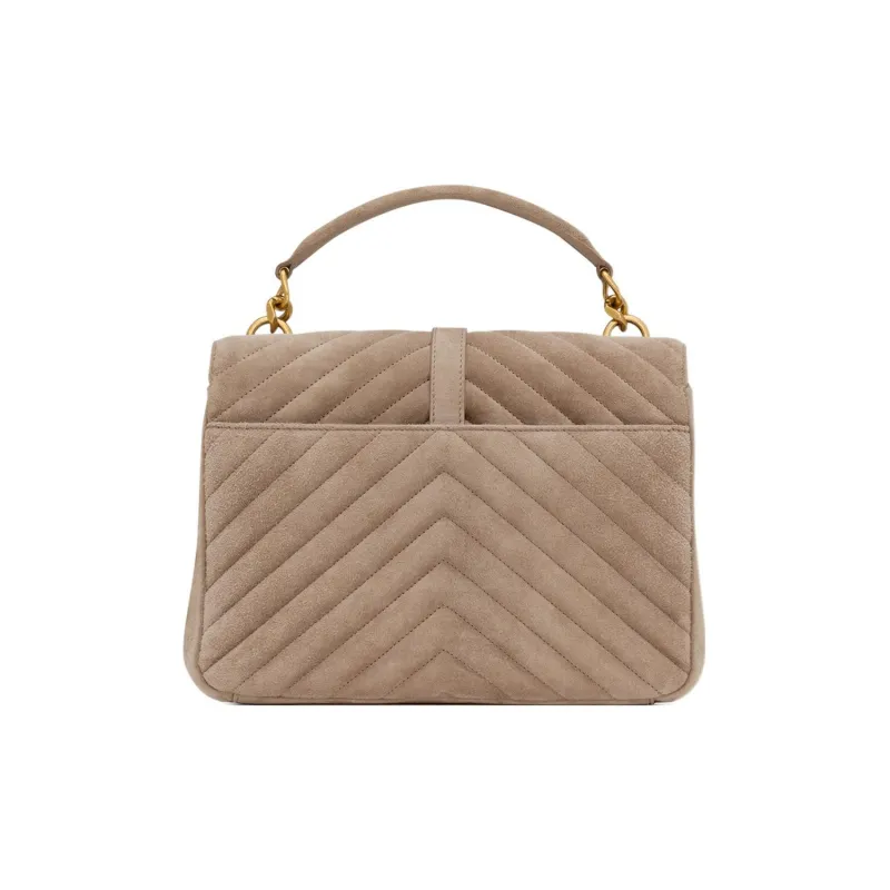 SAINT LAURENT College Suede Shoulder Bag Crossbody Bag Handbag Medium Size Women's Taupe-3