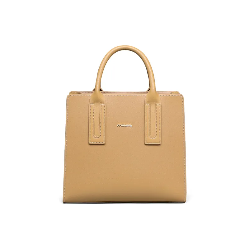 MILLIE'S Cow Leather Patchwork Synthetic Leather Handbags Shoulder Bag Crossbody Bag Women's Ecru/Apricot-5