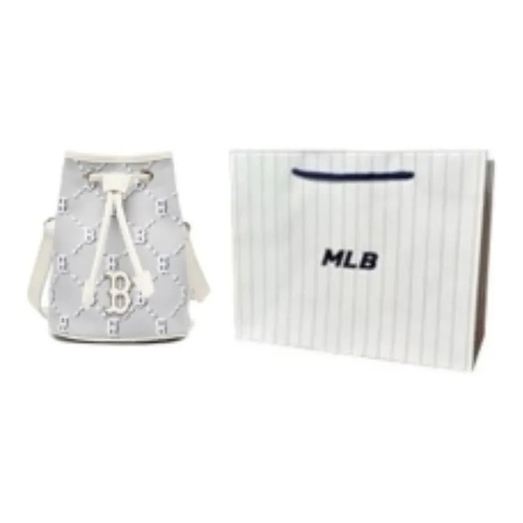 MLB Monogram Collection Polyester Bucket Bag, Shoulder Bag, Crossbody Bag Mini Unisex Light Gray-10