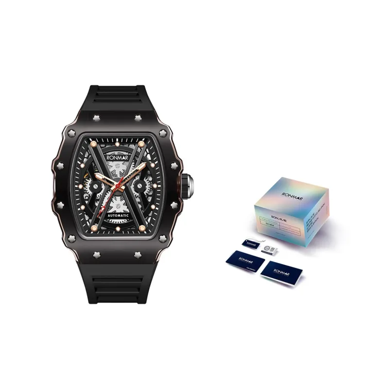 RONMAR Automatic Mechanical Movement Silicone Strap Watch Men's Watches Black Dial-7