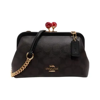 COACH Kisslock Coated Canvas With Leather Locking Kiss Bag Portable Crossbody Bag Shoulder Bag Women's Brown Black