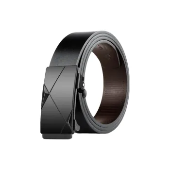 Warrior Business Genuine Leather Automatic Buckle With Internal No-Tooth Closure Leather Belts Men's Black