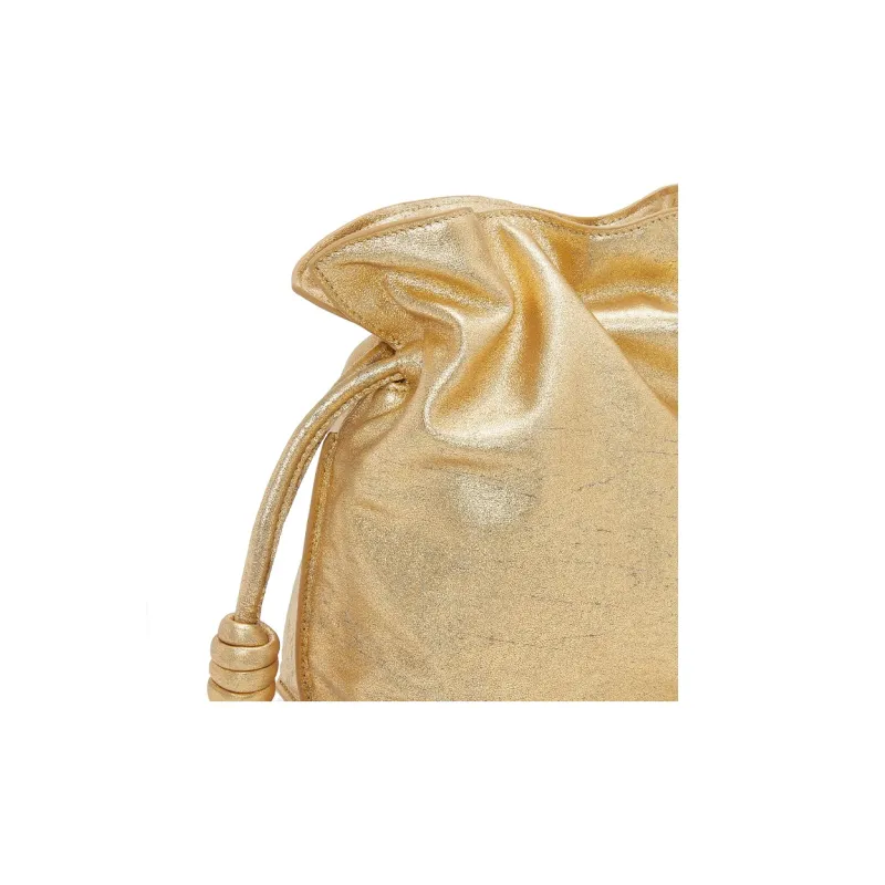 LOEWE Flamenco Sheepskin One Shoulder Crossbody Clutch Women's Gold-5