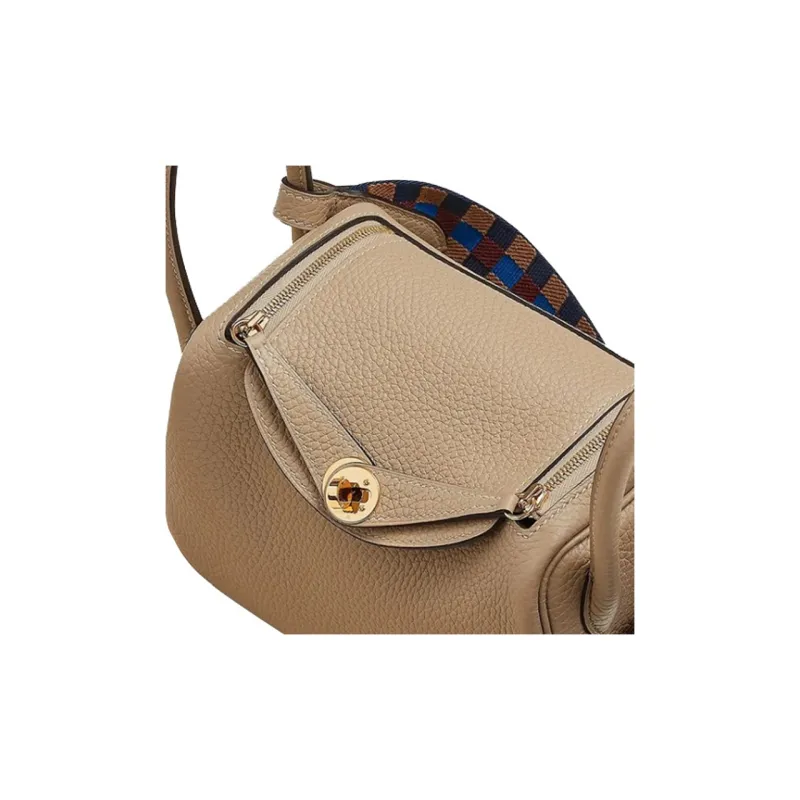 HERMES Lindy Calfskin Handbag, Shoulder Bag, Crossbody Bag Mini Women's Windbreaker Beige/Pool Blue/Cookie/Hermes Red-4