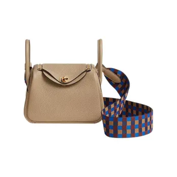HERMES Lindy Calfskin Handbag, Shoulder Bag, Crossbody Bag Mini Women's Windbreaker Beige/Pool Blue/Cookie/Hermes Red