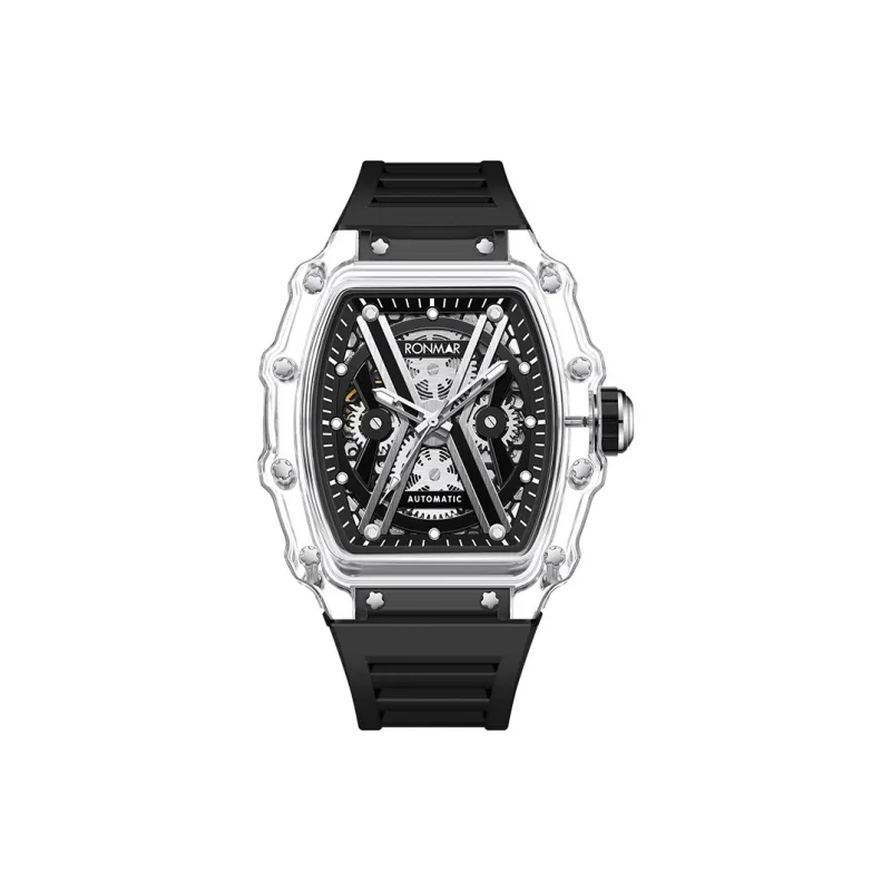 RONMAR Automatic Mechanical Movement Silicone Strap Watch Men's Watches Black Dial-2