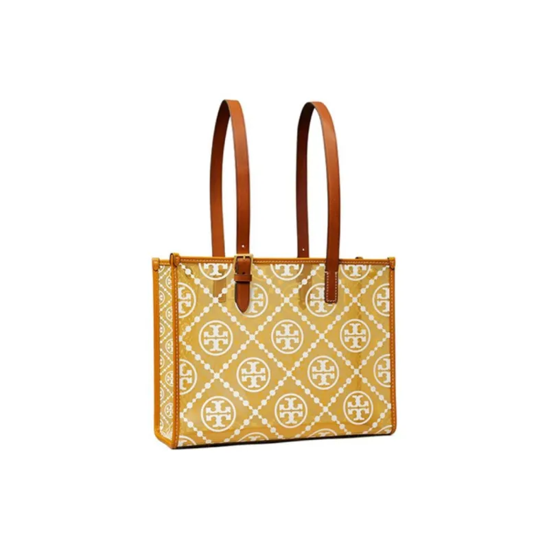 TORY BURCH T Monogram Leather Patchwork With TPU Tote Bag, Shopping Bag, Handbag Trumpets Women's Yellow-1
