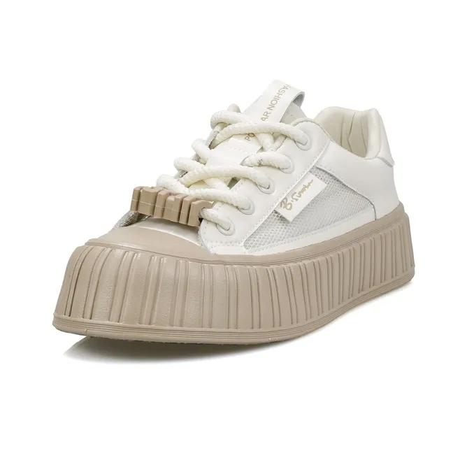 B10CROWN Slip Resistant Cushioning Low Top Breathable Mesh Casual Skateboard Shoes Women's Beige Khaki-2