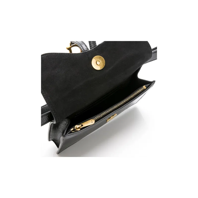DIOR Patent Leather Patchwork Cow Leather Fanny Pack Women's Black-3