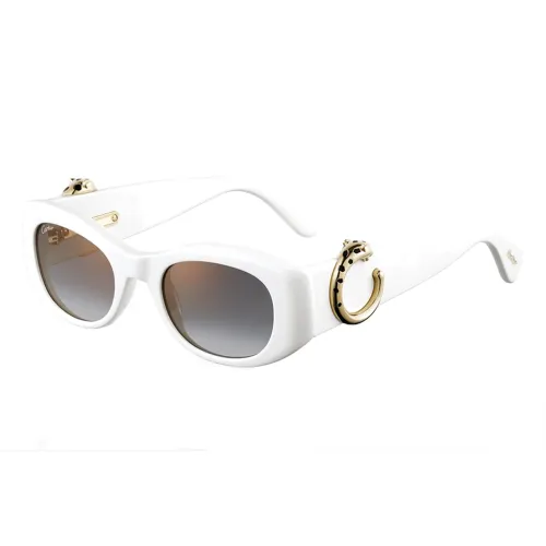 CARTIER Metal Plate Oval Sunglasses Unisex White