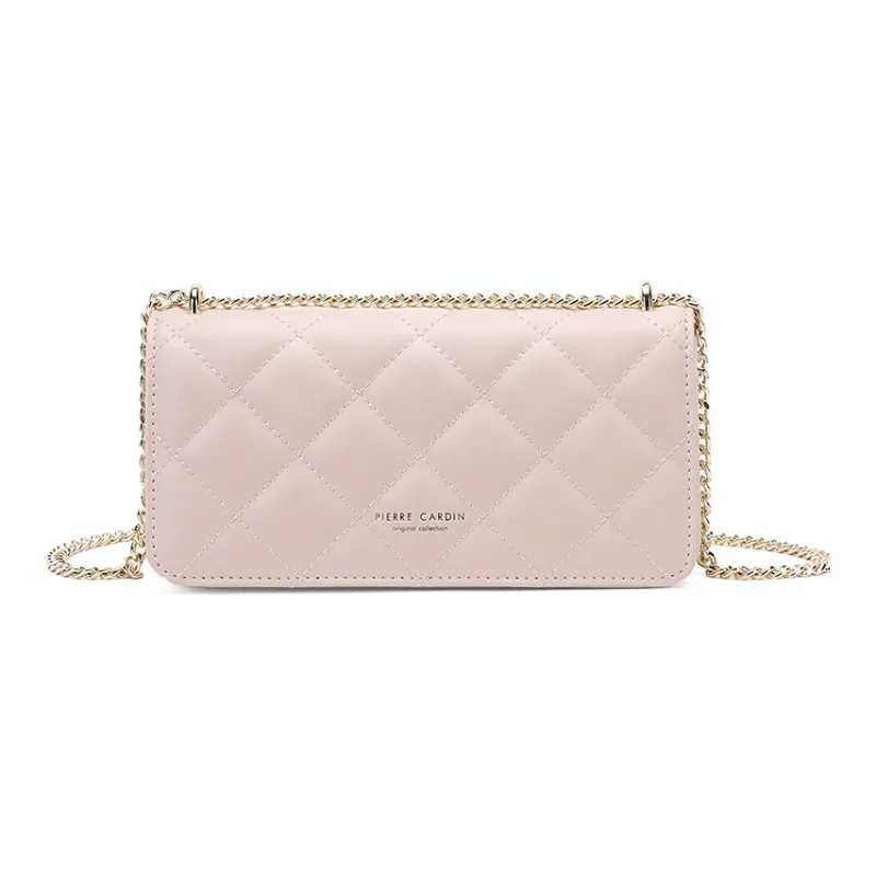 PIERRE CARDIN Chanel Inspired Diamond Pattern Small Square Bag Fashion Commute Women's Bag Women's Ecru/Pink-9
