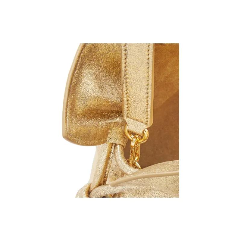 LOEWE Flamenco Sheepskin One Shoulder Crossbody Clutch Women's Gold-4