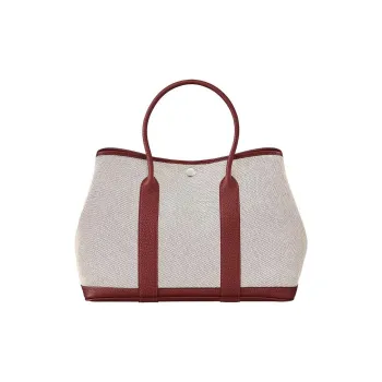 HERMES Garden Party Canvas With Negonda Calfskin Canvas Bag One Shoulder Handbag Women's Rogue Red