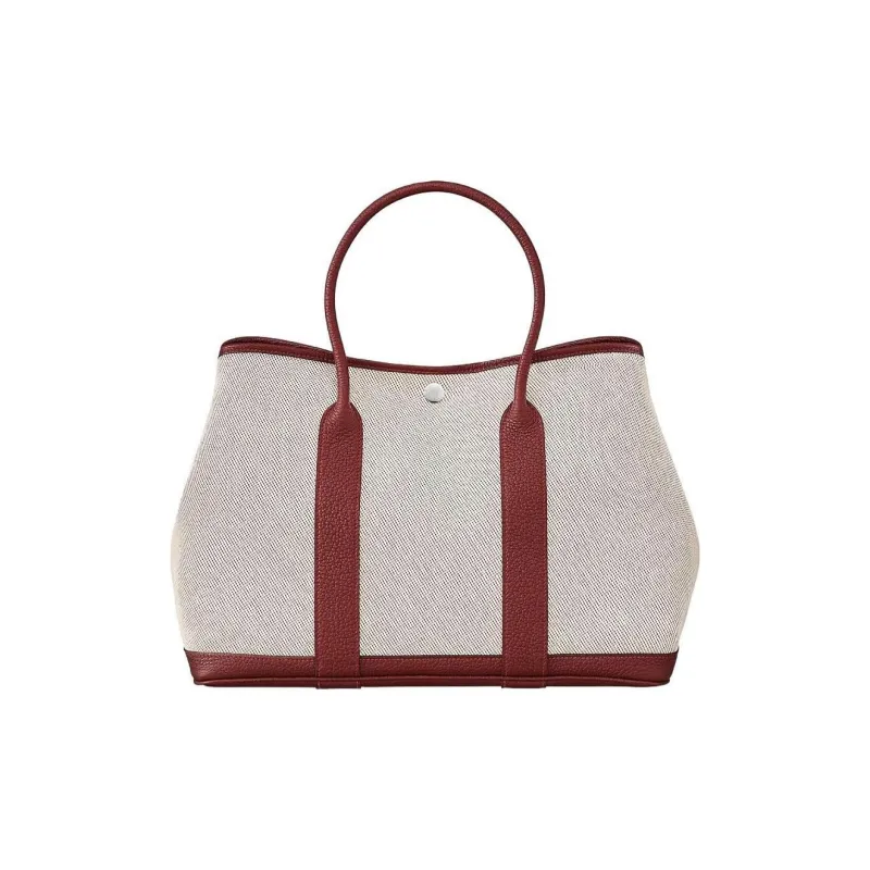 HERMES Garden Party Canvas With Negonda Calfskin Canvas Bag One Shoulder Handbag Women's Rogue Red-0