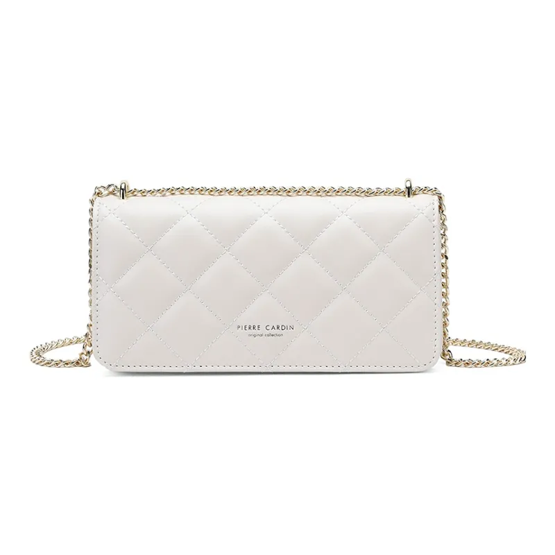 PIERRE CARDIN Chanel Inspired Diamond Pattern Small Square Bag Fashion Commute Women's Bag Women's Ecru/Pink-1