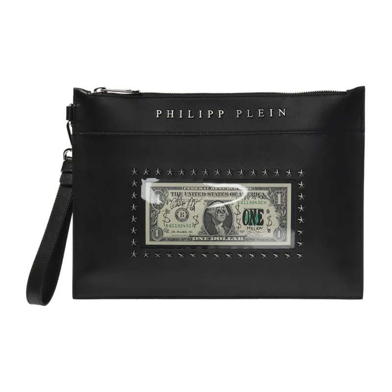 PHILIPP PLEIN Calfskin Clutch Regular Men's Black-0