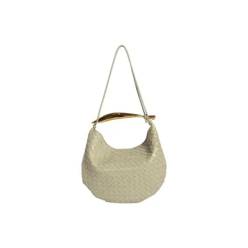 Bottega Veneta SARDINE Sheepskin Handbag Medium Size Women's Stone Gray White