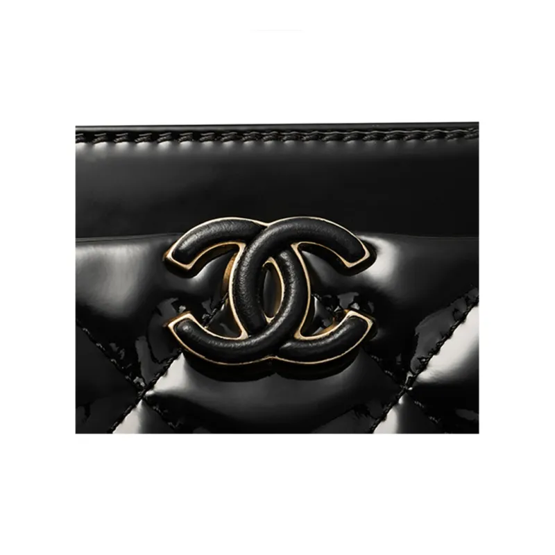 CHANEL 23P SS Patent Calfskin Tote Bag Shopping Bag Shoulder Bag Crossbody Bag Handbag Small Size Women's Black-5