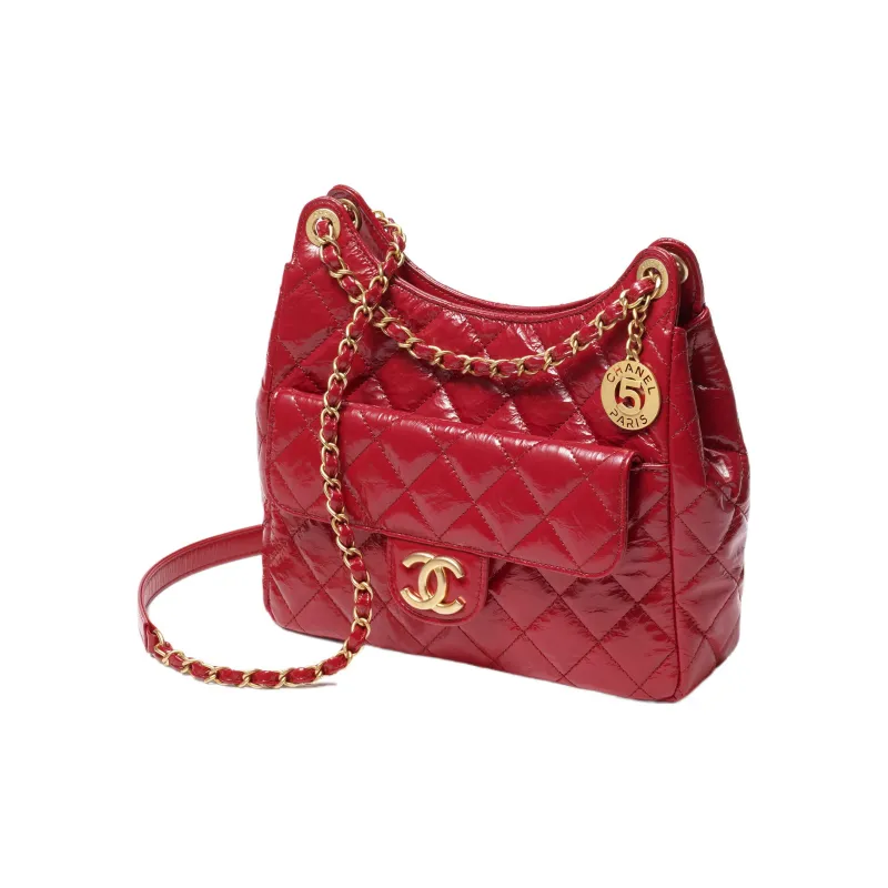 CHANEL HOBO Calfskin Hobo Bag, Single Shoulder Crossbody Bag Medium Size Women's Red-1