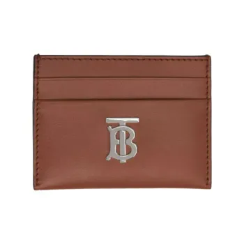 Burberry Cow Leather Patchwork Portable Card Holder With Money Clip Women's Malt Brown