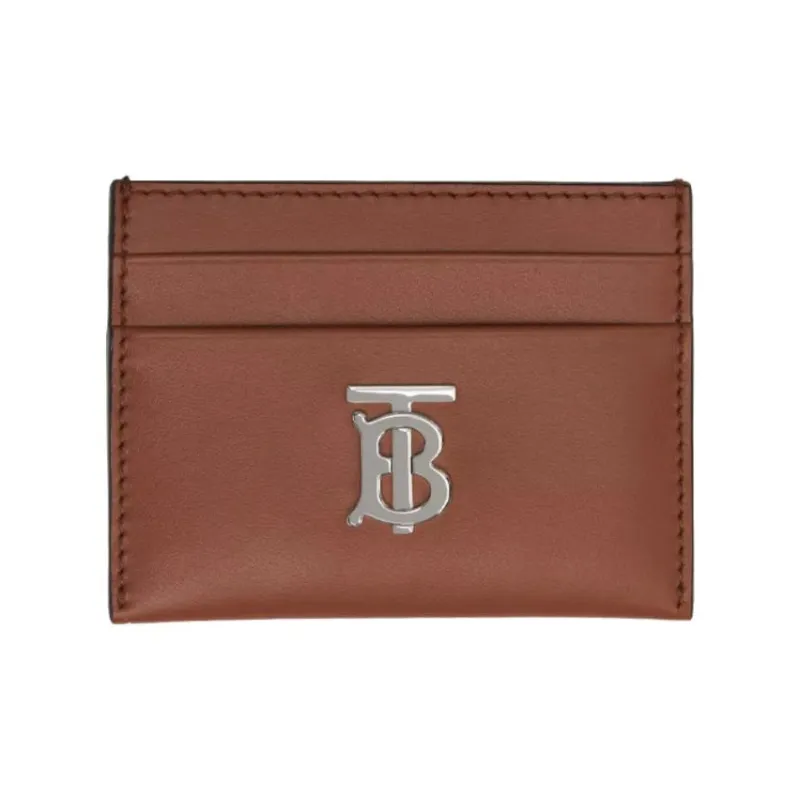 Burberry Cow Leather Patchwork Portable Card Holder With Money Clip Women's Malt Brown-0