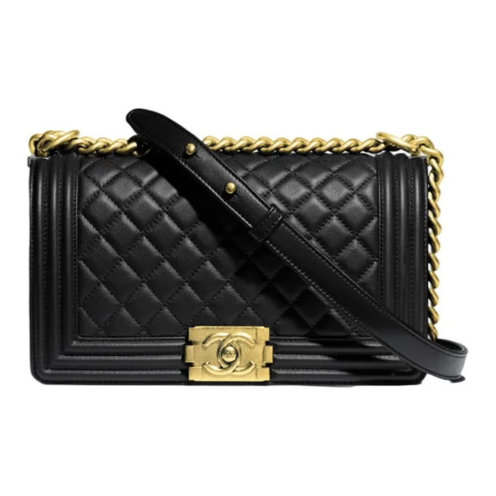 CHANEL LEBOY Calfskin Shoulder Bag, Crossbody Bag Medium Size Women's Black-0