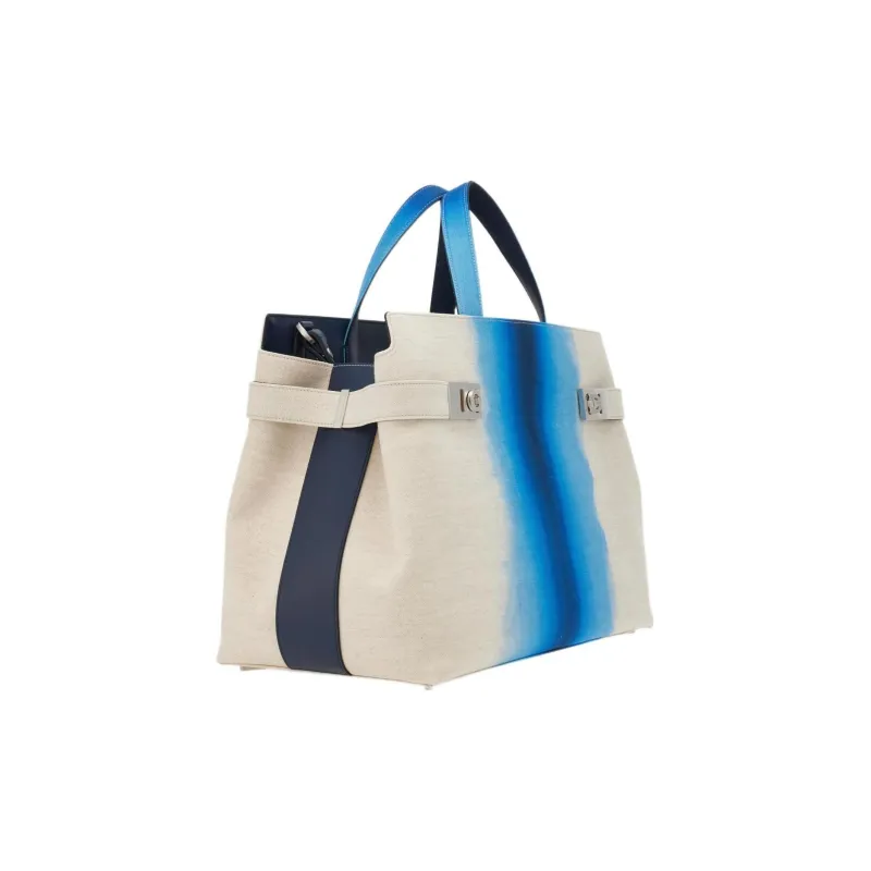 FERRAGAMO Canvas Canvas Bag Tote Bag Shopping Bag Handbag Men's Blue/White-1