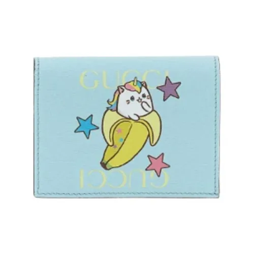 GUCCI Bananya Banana Meow Collaboration Limited Edition Leather Wallet Women's Light Blue
