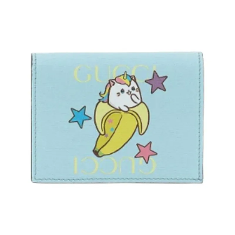 GUCCI Bananya Banana Meow Collaboration Limited Edition Leather Wallet Women's Light Blue-0