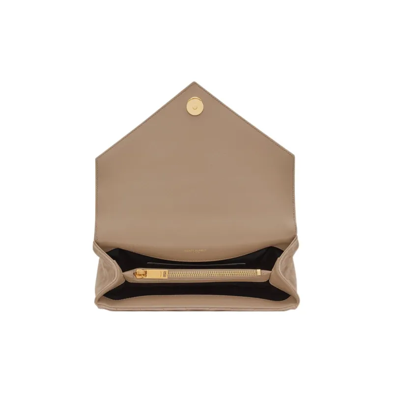 SAINT LAURENT College Suede Shoulder Bag Crossbody Bag Handbag Medium Size Women's Taupe-5