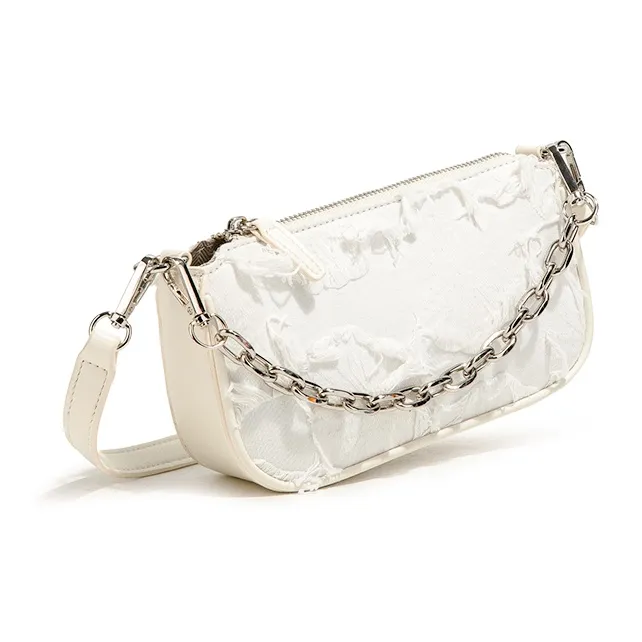 MACKJANICE Polyurethane Bonded Synthetic Leather Shoulder Bag Women's Fringe White-2