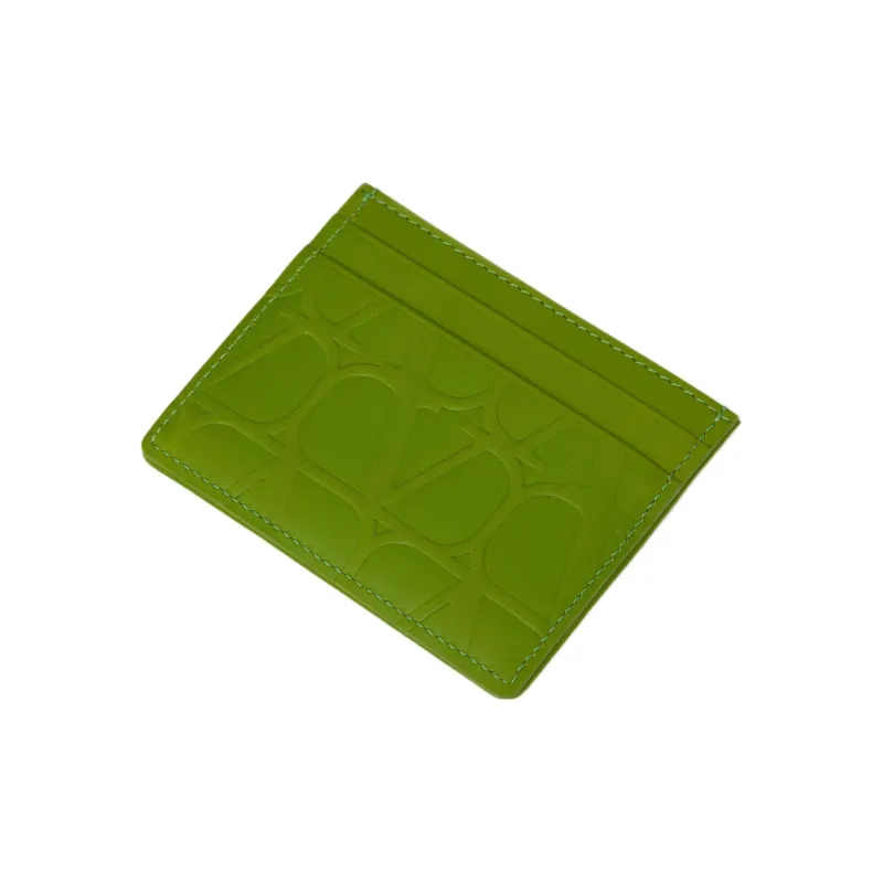 Valentino Vlogo Calfskin Wallet Coin Purses Card Holders Small Size Women's Green-2