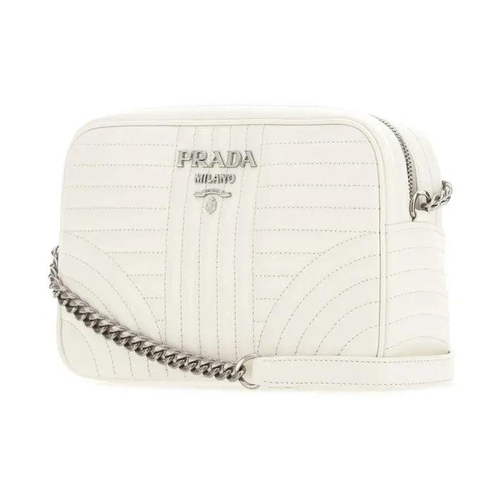 PRADA Diagramme Calfskin Crossbody Bags Shoulder Bags Unisex Ivory White-1