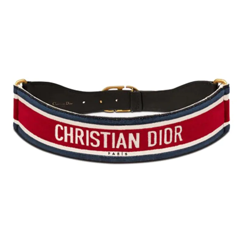 DIOR Calfskin Belt Unisex Red Blue Width 6.5CM-1