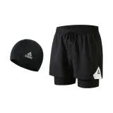 Black Double-Layer Pants+Swimming Cap