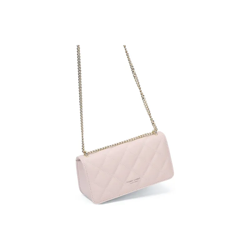 PIERRE CARDIN Chanel Inspired Diamond Pattern Small Square Bag Fashion Commute Women's Bag Women's Ecru/Pink-10