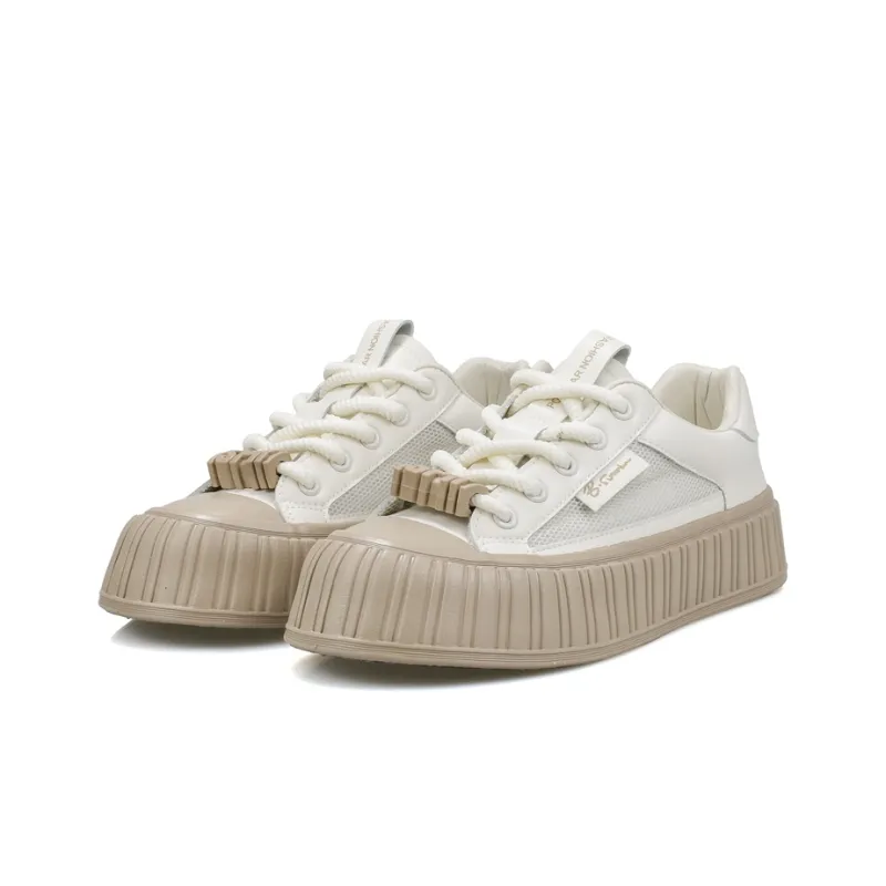 B10CROWN Slip Resistant Cushioning Low Top Breathable Mesh Casual Skateboard Shoes Women's Beige Khaki-5