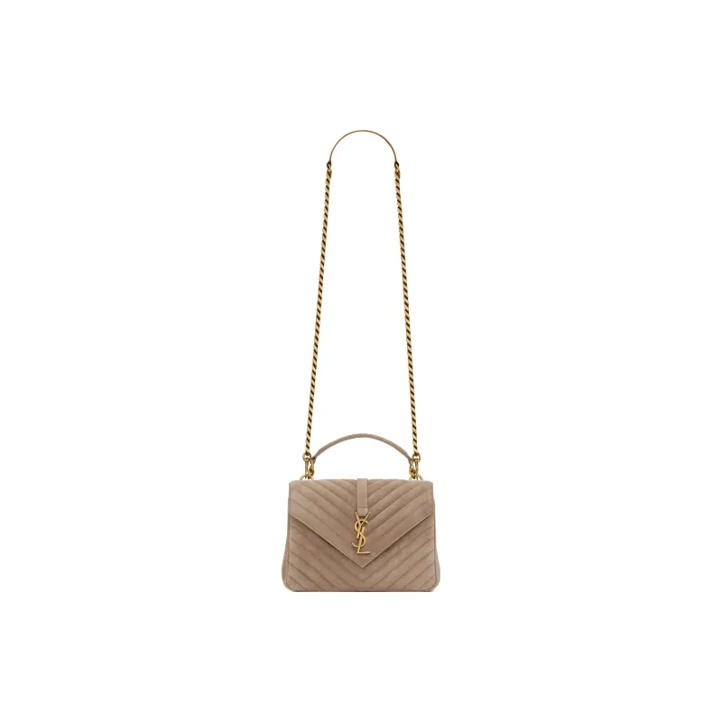 SAINT LAURENT College Suede Shoulder Bag Crossbody Bag Handbag Medium Size Women's Taupe-1