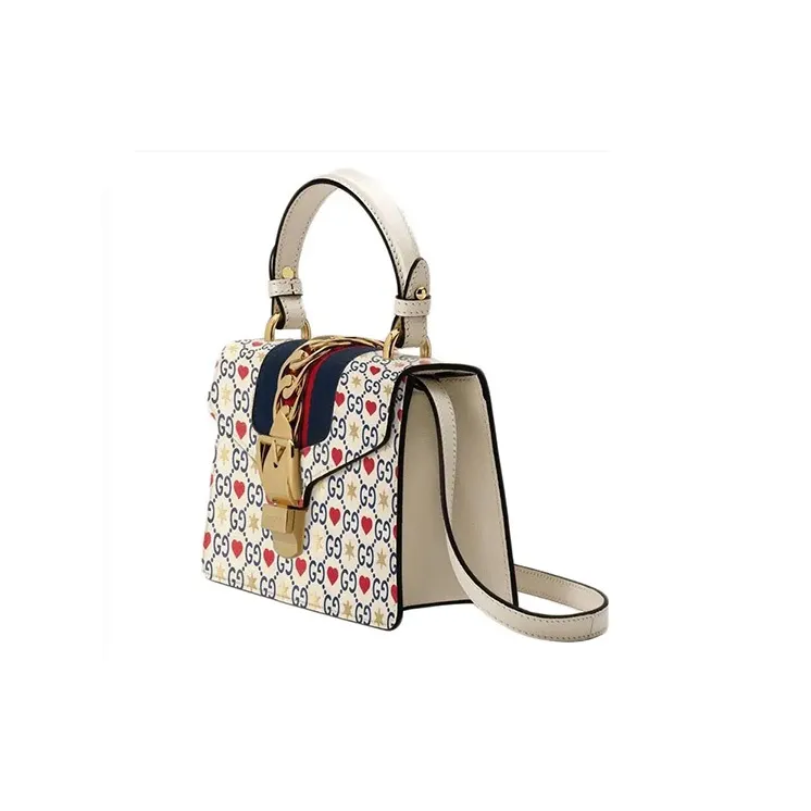 GUCCI Sylvie Leather Handbag Shoulder Bag Crossbody Bag Mini Women's White-1