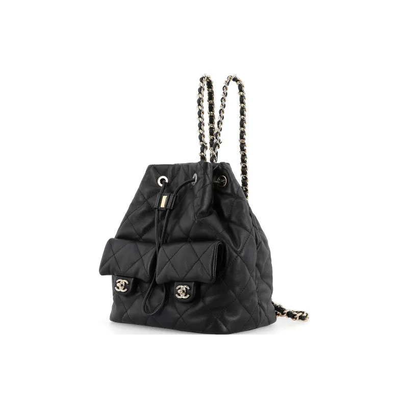 CHANEL Drawstring Two Pocket Backpack Black AS4342-1