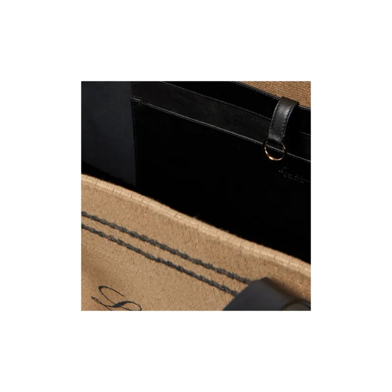 Loro Piana Cotton Blend Canvas Canvas Bag Tote Bag Shopping Bag Handbag Extra Large Women's Beige & Black-2