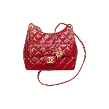 CHANEL HOBO Tmall Genie Calfskin Hobo Bag Shoulder Crossbody Bag Medium Size Women's Red