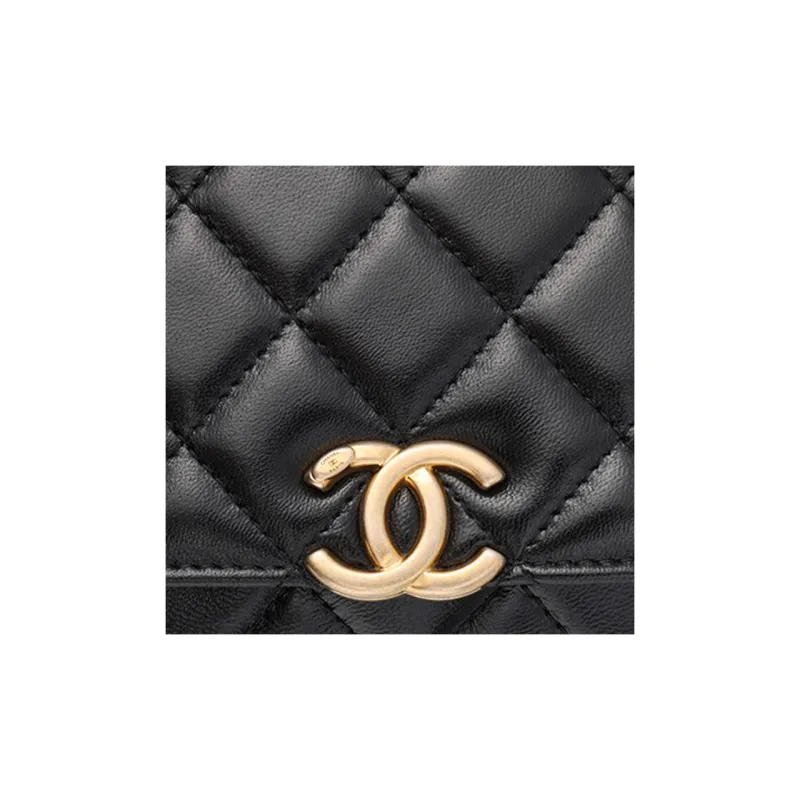 CHANEL Lambskin Cell Phone Pouch, Crossbody Bag, Shoulder Bag Women's Black-3