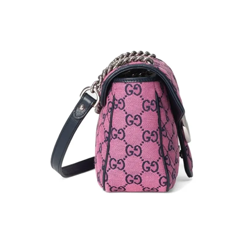 GUCCI GG Marmont Patchwork Canvas One Shoulder Canvas Bag Crossbody Bags Small Size Women's Pink/Dark Blue-3