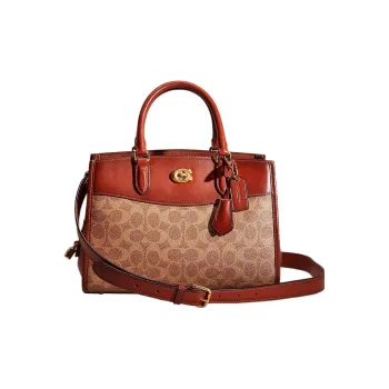 COACH Brooke Jacquard Canvas With Leather Shoulder Bag Crossbody Bag Handbag Medium Size Women's Red & Brown
