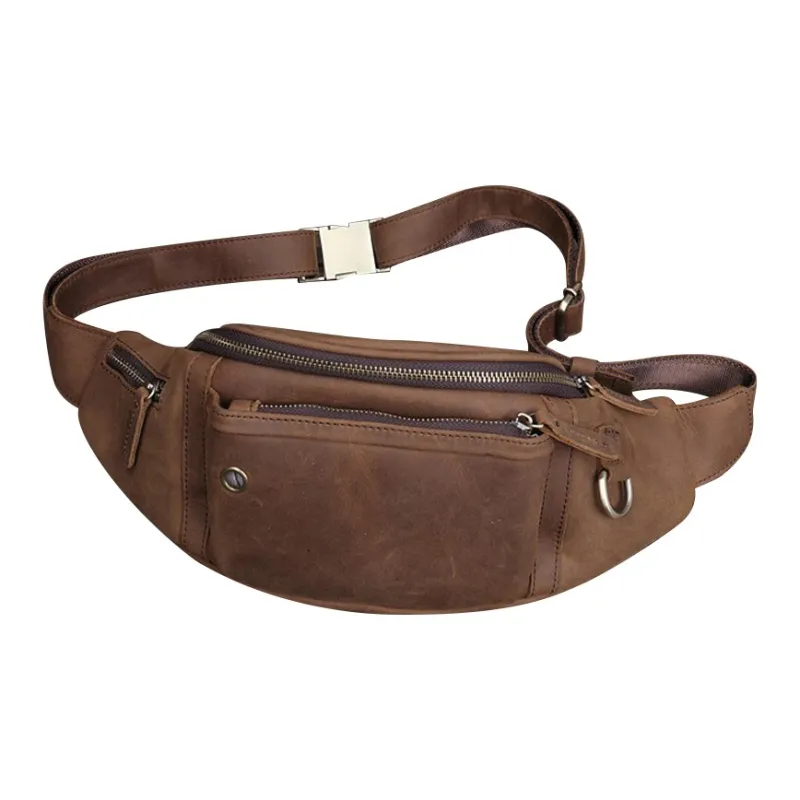DOSRFINI Crazy Horse Leather Top Grain Cow Leather Sling Bag Men's-4
